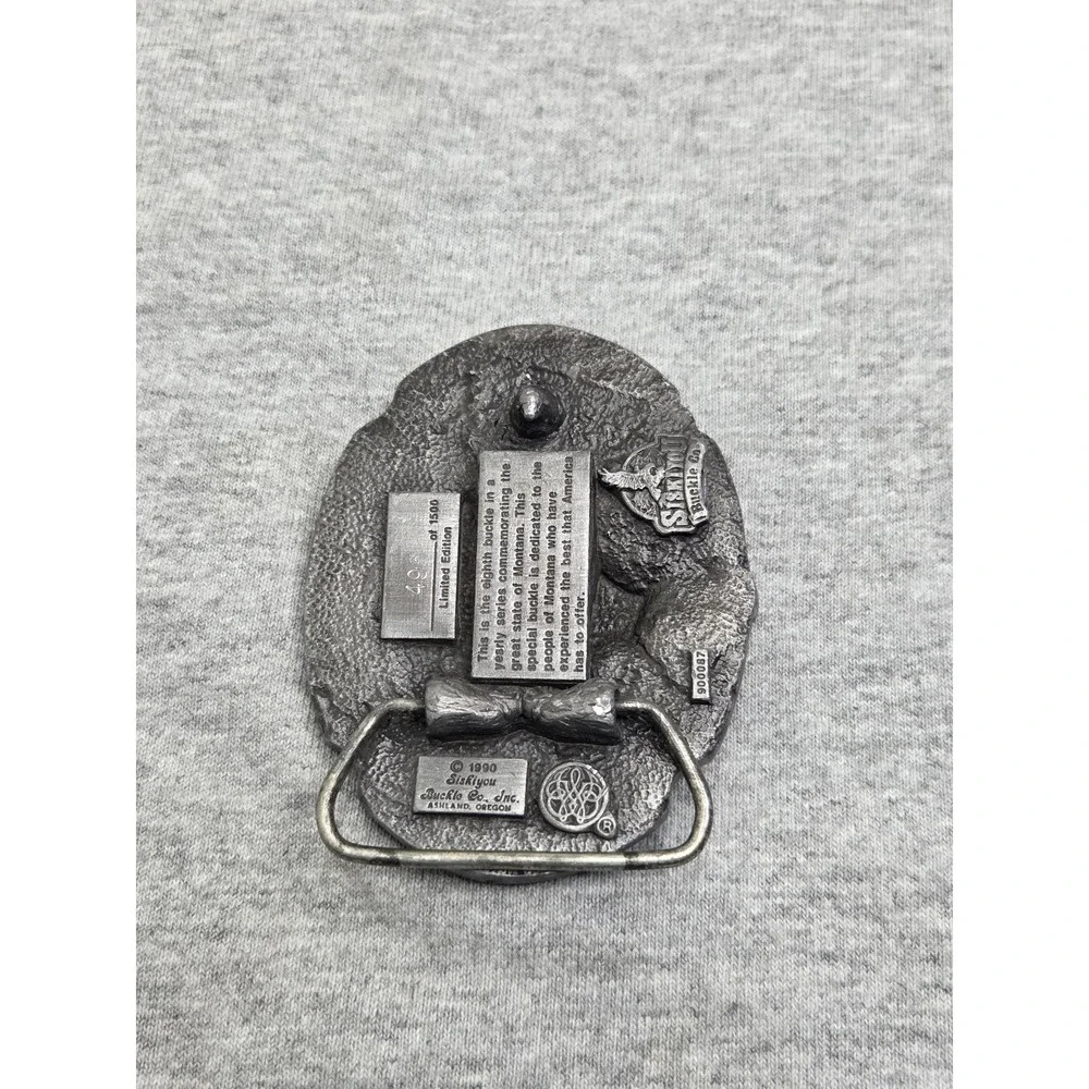 Vintage 1990 Montana Commemorative Solid Pewter Siskiyou Belt Buckle Heavy
